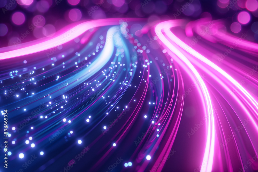 Poster abstract futuristic background with pink blue glowing neon moving high speed wave lines and bokeh li