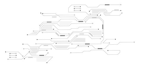 Cyberpunk black circuit diagram on white background. Technology on white background