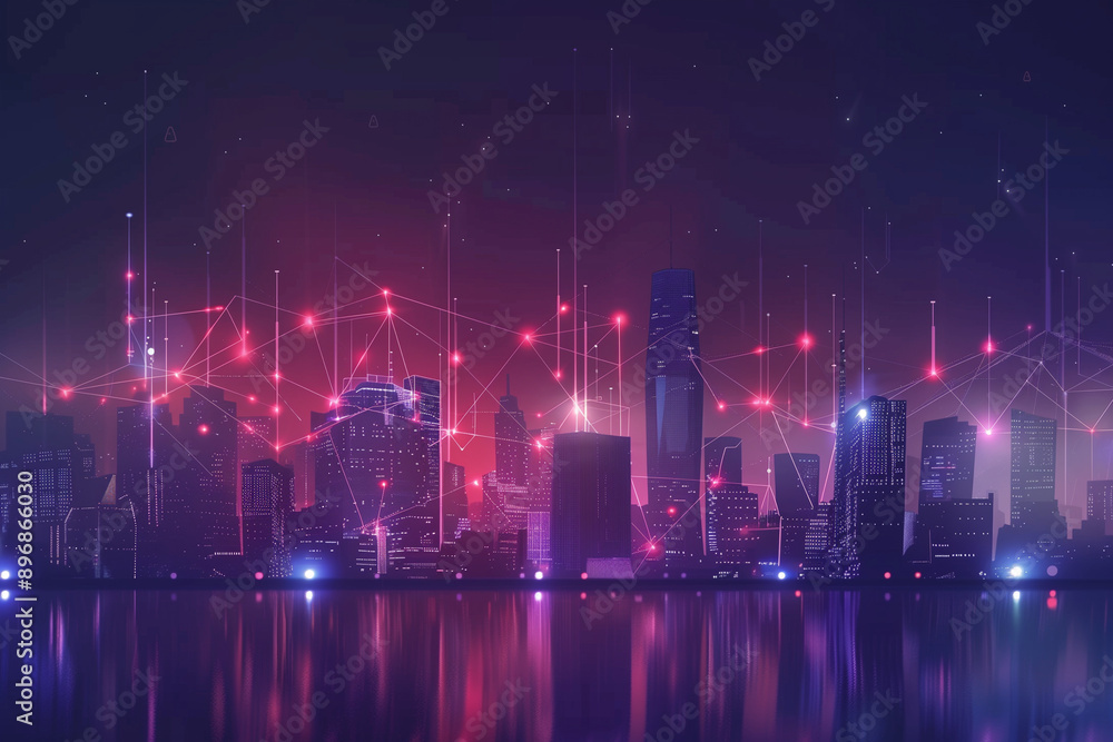 Poster smart city and network connection concept