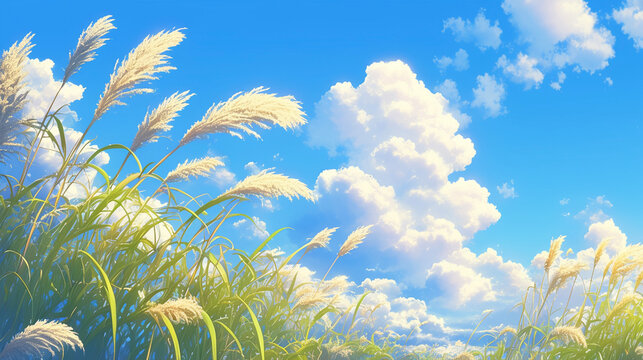 青空に映えるススキ　Generative AI