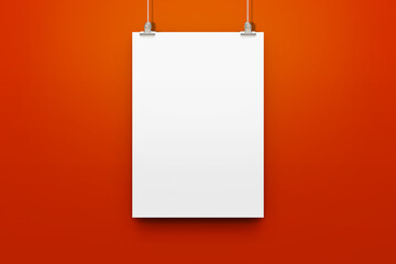 Hanging Poster Mockup on Red Background
