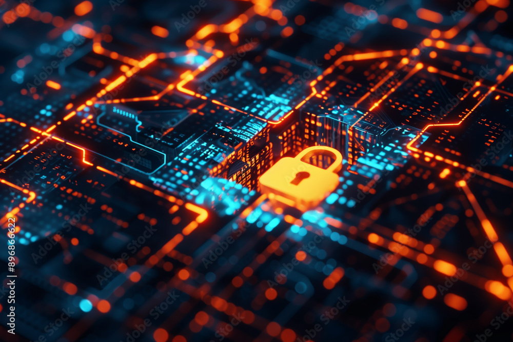 Poster Cyber ​​security and data protection, internet network security, protect business and financial transaction data from cyber attack, user private data security encryption
