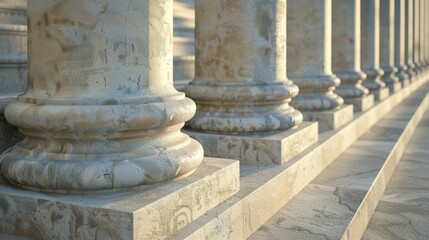 The pillars are made of marble and are standing upright