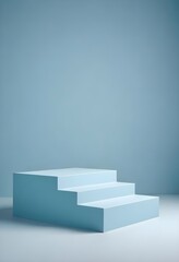 A minimalist light blue pedestal set against a soft blue background, creating a serene and modern display. Perfect for beauty product presentations, showcase, display or shop window.