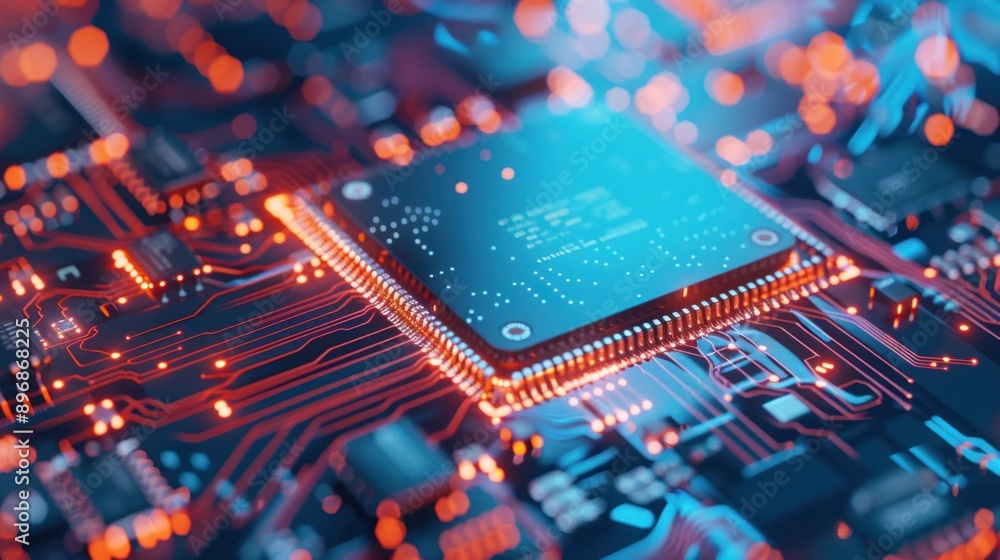 Poster closeup of a circuit board with a central processing unit