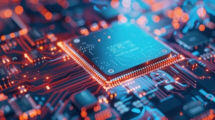 Closeup of a Circuit Board with a Central Processing Unit