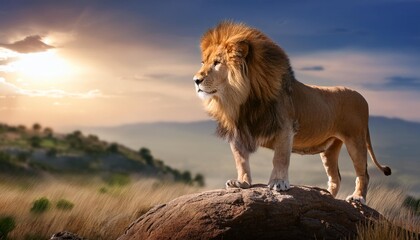 Obraz premium a majestic lion standing on a rock