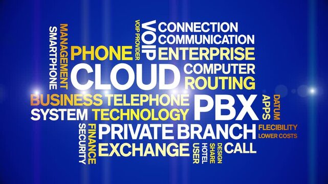 Cloud PBX Private Branch Exchange animated word cloud;text design animation tag kinetic typography seamless loop.