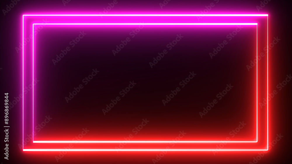 Poster neon red and purple effect rectangle frame loop background. glowing abstract rectangle border shape 