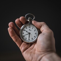 Hand holding a stopwatch with empty space, time management and urgency concept