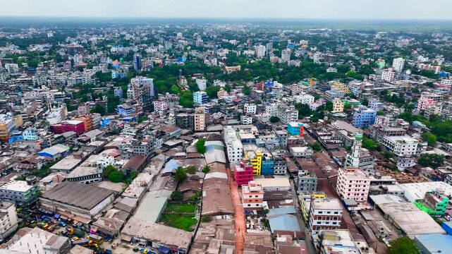 Birds eye view of Barishal City in Bangladesh