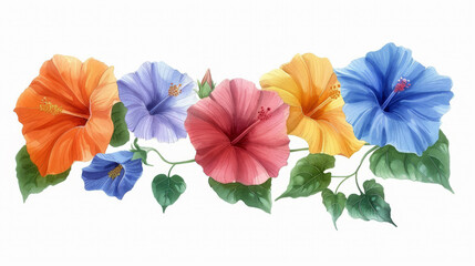 Beautiful illustration of colorful hibiscus flowers forming a floral arrangement