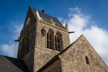 Fototapeta premium Sainte-Mère-Église, Famous for WWII D-Day Parachute Memorial