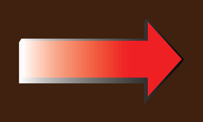 Red arrow icon. Red shiny 3d arrow. Arrow pointing to the right. red arrow icon isolated on brown background. Vector illustration.