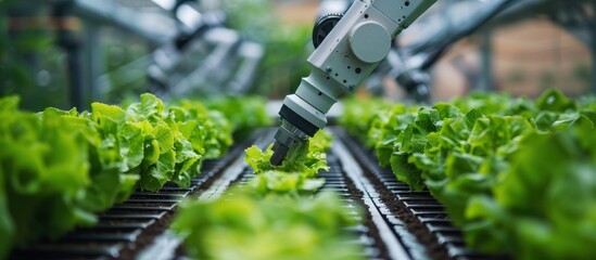 Advanced Robotic Arm Harvesting Fresh Lettuce in a Modern Greenhouse
