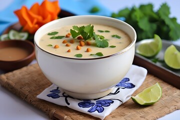 vegetarian soya malai chap made using soya chaap with white creamy gravy