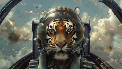 Tiger Pilot in a Jet Fighter Cockpit During Aerial Combat