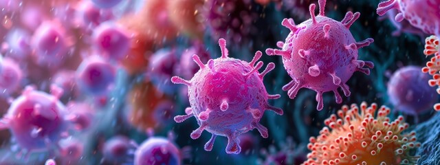 close up view of bacteria colonies under the microscope. world invisible to naked eye. Medicine in detail concept. banner