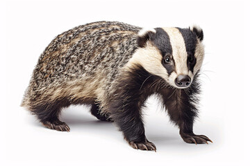 Fototapeta premium Wild badger on white background