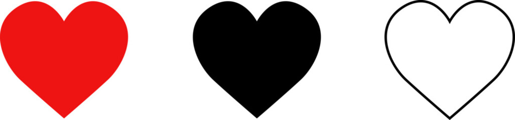 Heart or like icon. Valentines Day. Social network like red heart buttons. Perfect Love symbol. Live stream video chat like. Vector illustaration isolated on white background.