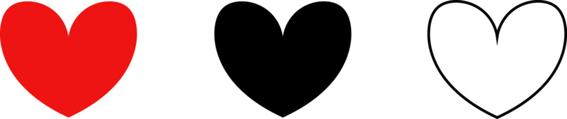 Heart or like icon. Valentines Day. Social network like red heart buttons. Perfect Love symbol. Live stream video chat like. Vector illustaration isolated on white background.