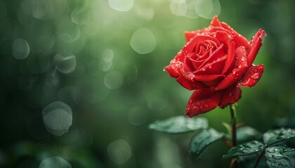 Freshness and beauty in nature a single red rose flower wet petal