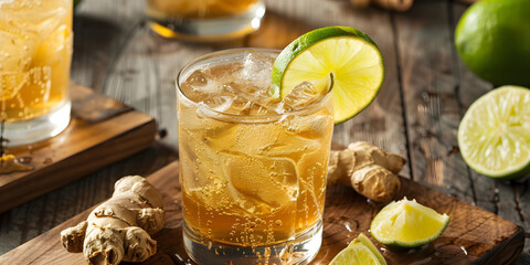 Ginger beer served with lime wedge