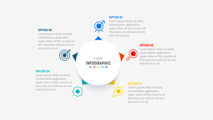 Five Step Infographic design element template for presentation. info graphic illustration. process diagram and presentations step,  banner, flow chart, 5 option template.