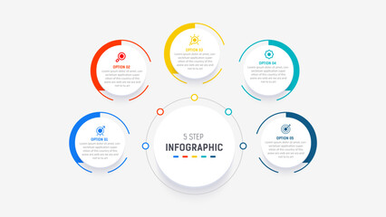 Five Step Infographic design element template for presentation. info graphic illustration. process diagram and presentations step,  banner, flow chart, 5 option template.