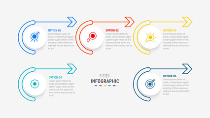 Five Step Infographic design element template for presentation. info graphic illustration. process diagram and presentations step,  banner, flow chart, 5 option template.