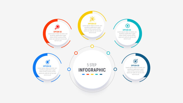 Five Step Infographic design element template for presentation. info graphic illustration. process diagram and presentations step,  banner, flow chart, 5 option template.