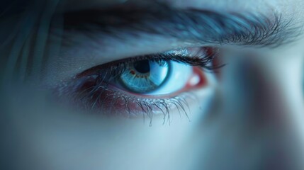 Close up photo of one side eye, colorful, beauty pupil.