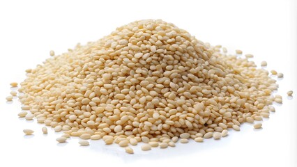 Fototapeta premium Heap of White Sesame Seeds on a White Background