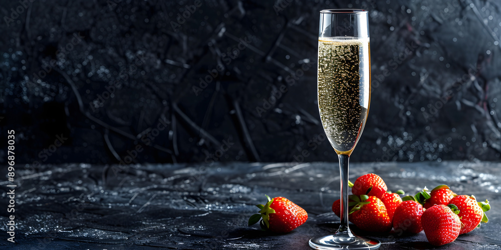 Wall mural glass of champagne with strawberries garnished