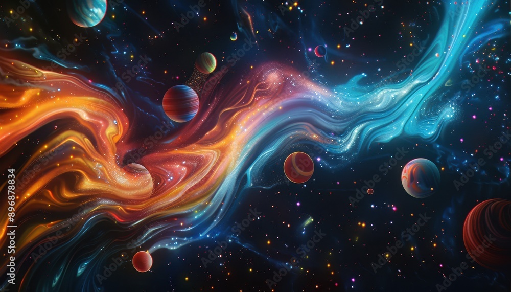 Wall mural abstract space scene with planets and stars