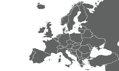 Political Map of Europe isolated on white background. for website layouts, background, education, precise, customizable, Travel worldwide, map silhouette backdrop, earth geography, political, reports.