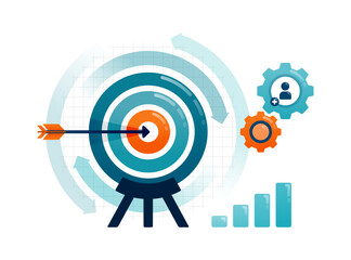Business illustration of circulating targets and arrows aiming at financial and sales achievements. Can be used for landing web, promotion, ads, websites, apps, poster