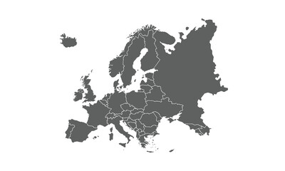 Obraz premium Political Map of Europe isolated on white background. for website layouts, background, education, precise, customizable, Travel worldwide, map silhouette backdrop, earth geography, political, reports.