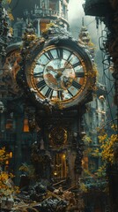 Fototapeta premium Old clock tower in abandoned city