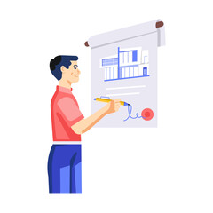 Character based flat illustration of signing contract 

