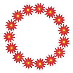 round frame made of red with yellow flowers against white