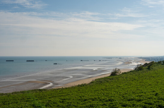 Mulberry Harbour at Arromanches and Omaha Beach, Normandy, France