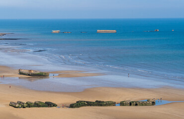 Mulberry Harbour at Arromanches and Omaha Beach, Normandy, France