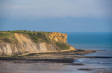Cliffs at Mulberry Harbour at Arromanches and Omaha Beach, Normandy, France