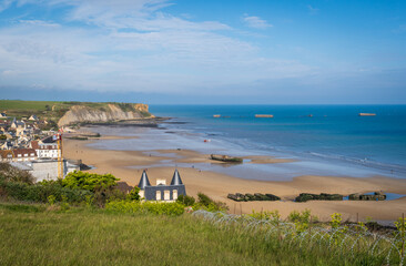Mulberry Harbour at Arromanches and Omaha Beach, Normandy, France