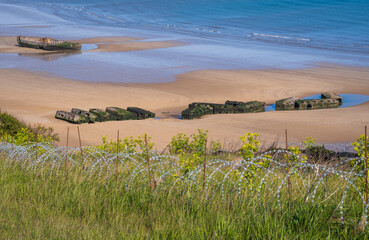 Mulberry Harbour at Arromanches and Omaha Beach, Normandy, France