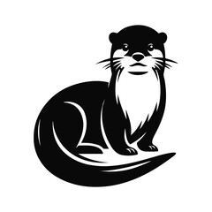 Wildlife mammal otter silhouette vector on white color background.