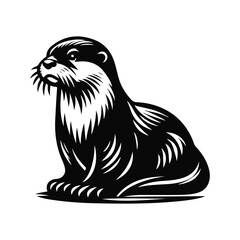 Wildlife mammal otter silhouette vector on white color background.