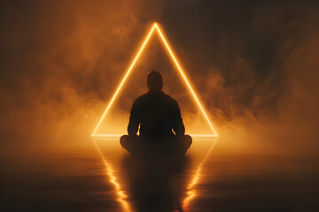 A concept of trinity with a silhouette of a man and lit triangle