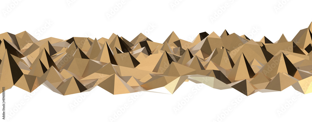 Poster abstract 3d render illustration,surface gold crystal geometric triangle and polygonal shapes templat